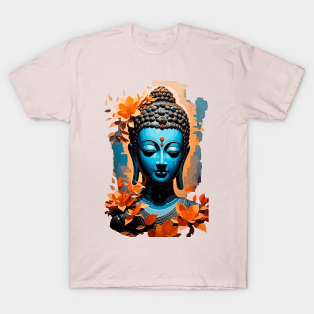 Buddha Head with Vibrant Flowers T-Shirt by NerdsbyLeo